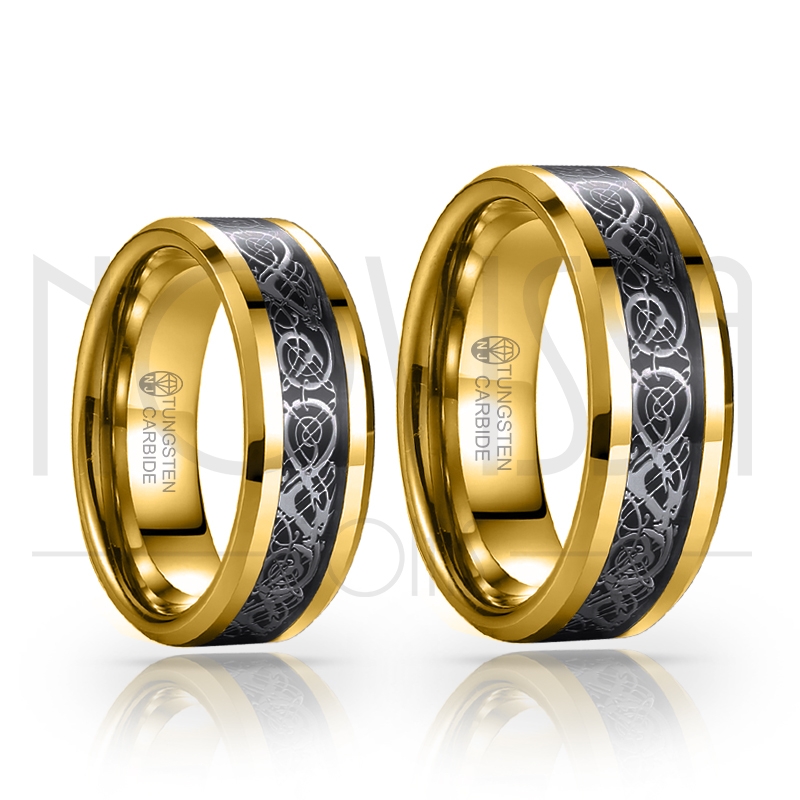 imagem FRIGGA - LUXUOSA ALIANÇA DE TUNGSTÊNIO MAGNETIZADAS A OURO 18K COM INLAY DE FIBRA