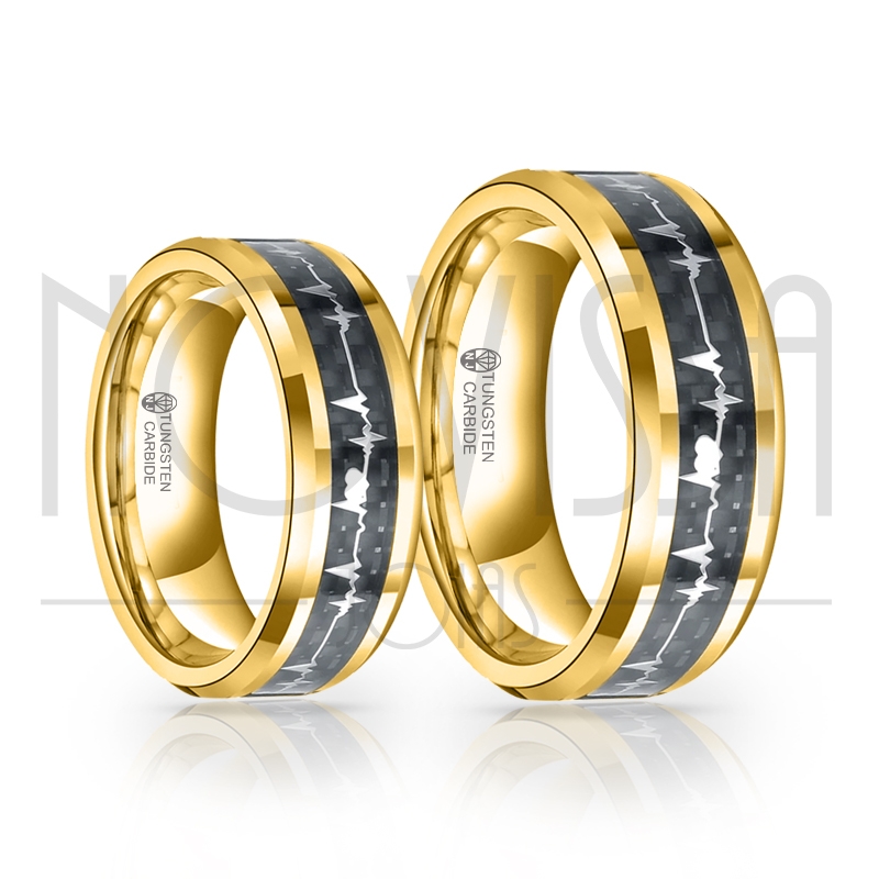 imagem LOVE LINE - ALIANÇA DE TUNGSTÊNIO MAGNETIZADAS A OURO 18K COM INLAY DE FIBRA